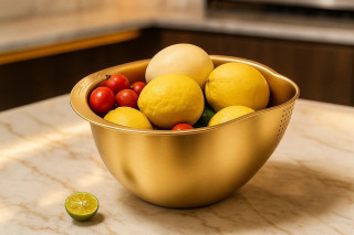 آبکش وارداتی ساخت چین جنس استیل رنگ ثابت مدل دو منظوره رنگ طلایی و سیلور