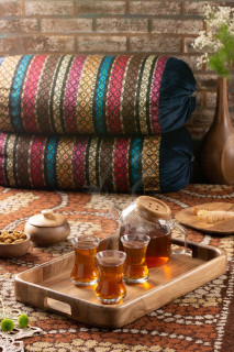 سینی مستطیل دسته دار بزرگ چوب گردو آماهوم بسیار با کیفیت